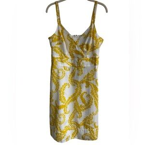 Boden Nicole Sundress Yellow And White Tropical Leaf Cotton Summer Shift Size 8